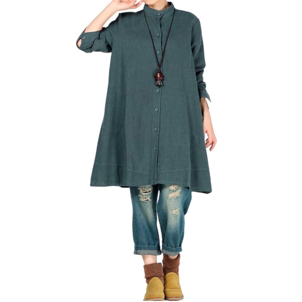 Mordenmiss NEW Cotton Linen Tunic Jacket Shacket Navy Medium Lagenlook Coastal